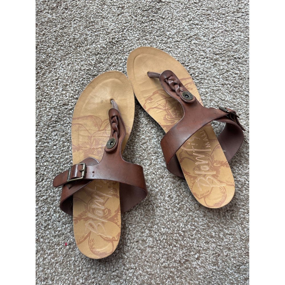 Blowfish Malibu Sandals Womens Size 9 Brown Excellent Braided T-Strap Flat Thong
